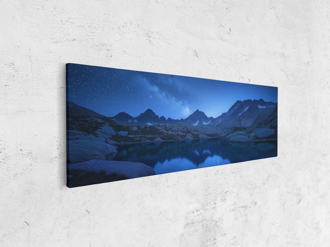 Moonlit Mountains Mirrored In A Still Night Lake Panoramic Poster - Image 4
