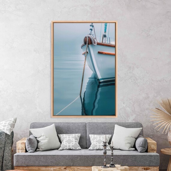 Sailboat Bow With Mooring Rope Over Calm Reflective Water Poster