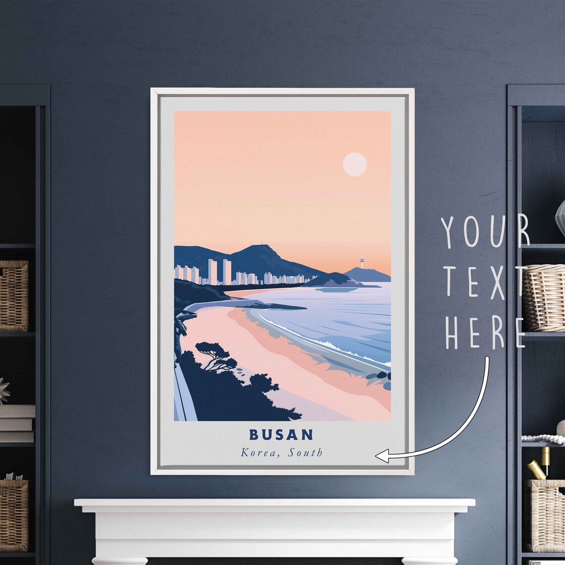 Busan South Korea Beach Bay City Skyline Sunset Travel Poster