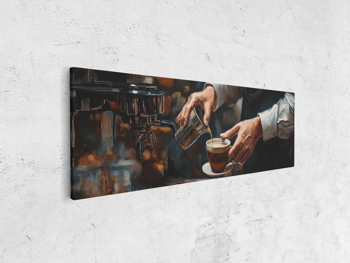 Barista Pouring Cup Of Coffee Wall Art Print Fall Decor Coffee Machine Gift For Her Ready To Hang - Image 4