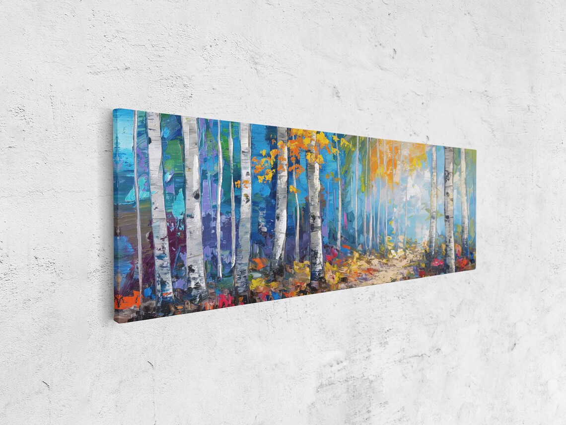 Birch Trees Lined Up Panoramic Acrylic Wall Art Print Impressionist Art Nature Wall Art Ready To Hang - Image 4