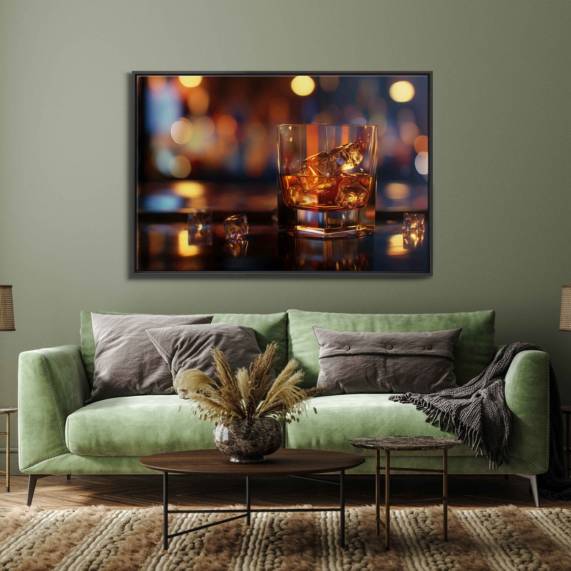 Whiskey Glass On Ice Bar Bokeh Warm Amber Night Photography Poster - Image 3