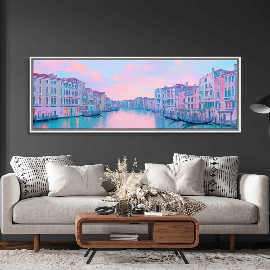Venice Italy Grand Canal Panoramic Watercolor Pastel Gondolas Poster - Image 2