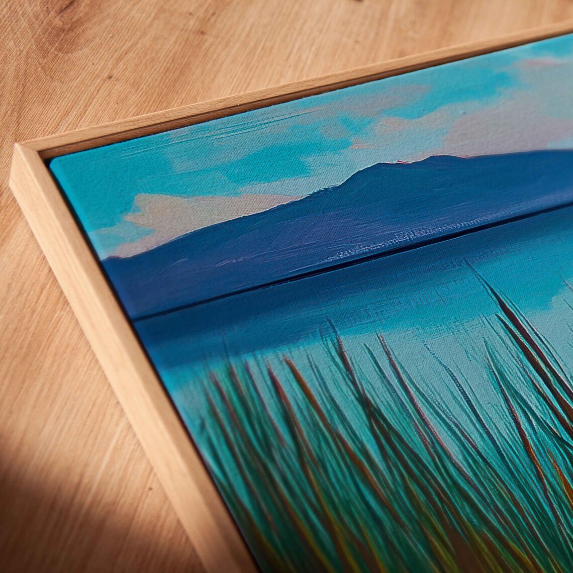 Lake Titicaca Acrylic Artwork Wall Art Print Reed Boats Surreal Colors Mountains - Image 2
