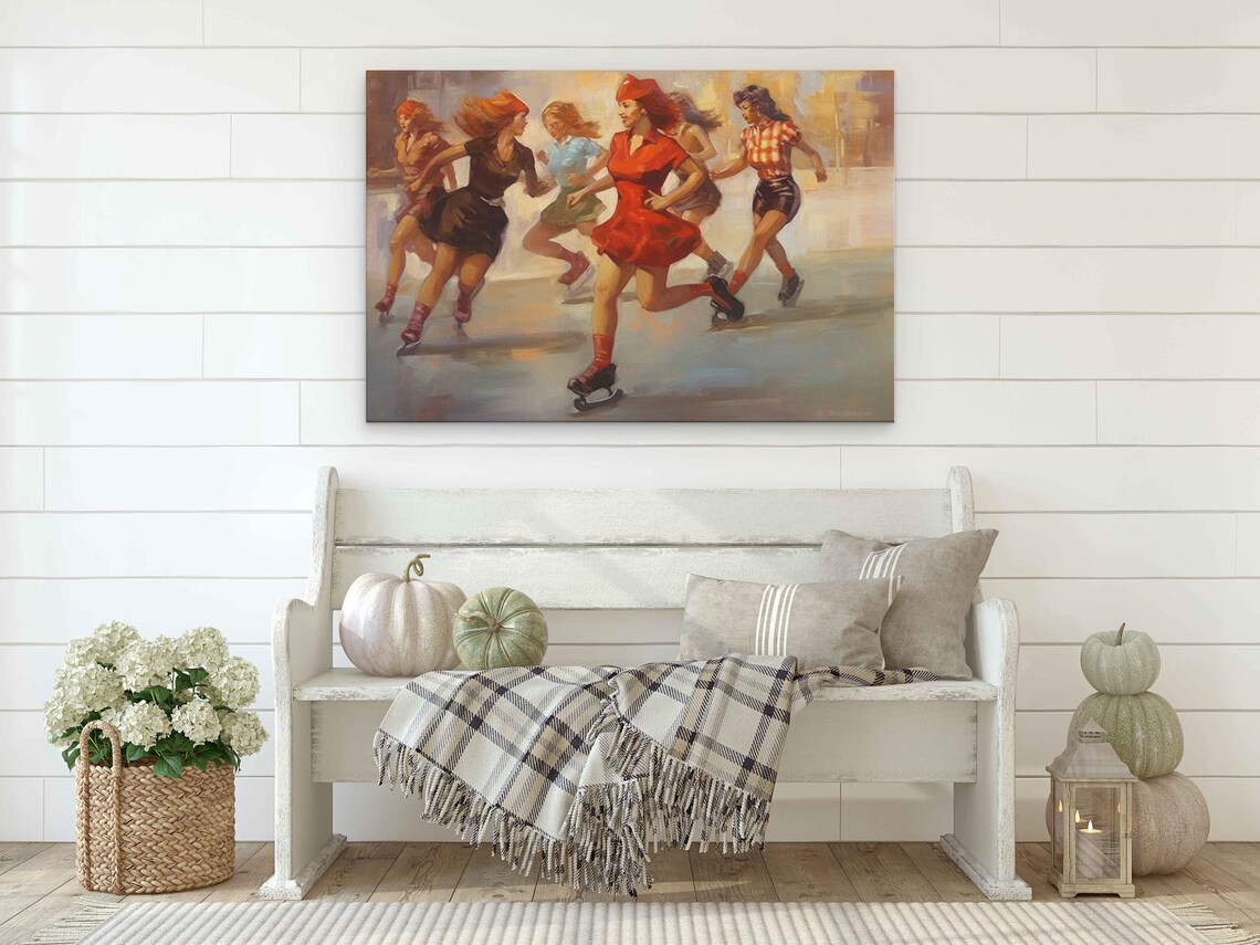 Retro Women Ice Skaters Vintage 1950s Style Winter Sports Art Poster - Image 2