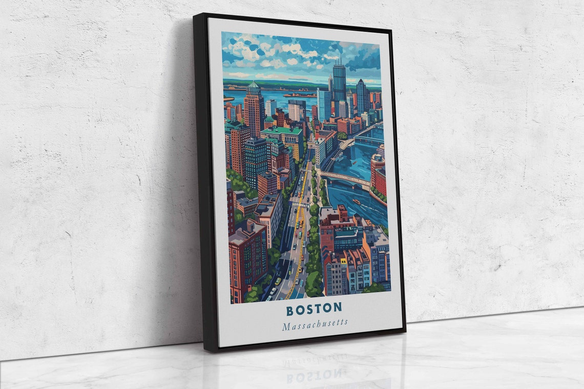 Boston Massachusetts Aerial Harbor Skyline Daytime River View Poster - Image 2