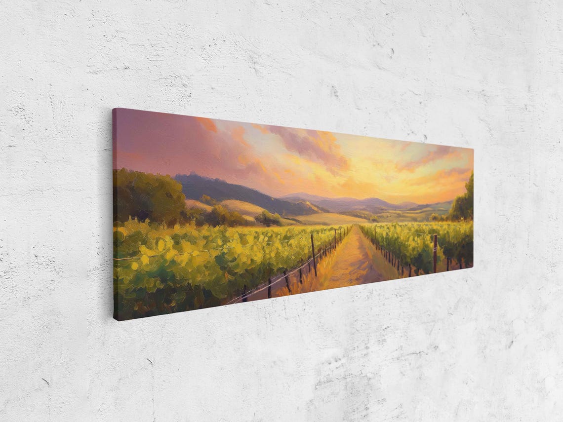 Golden Sunset Vineyard Rows Panoramic Wine Country Landscape Poster - Image 4