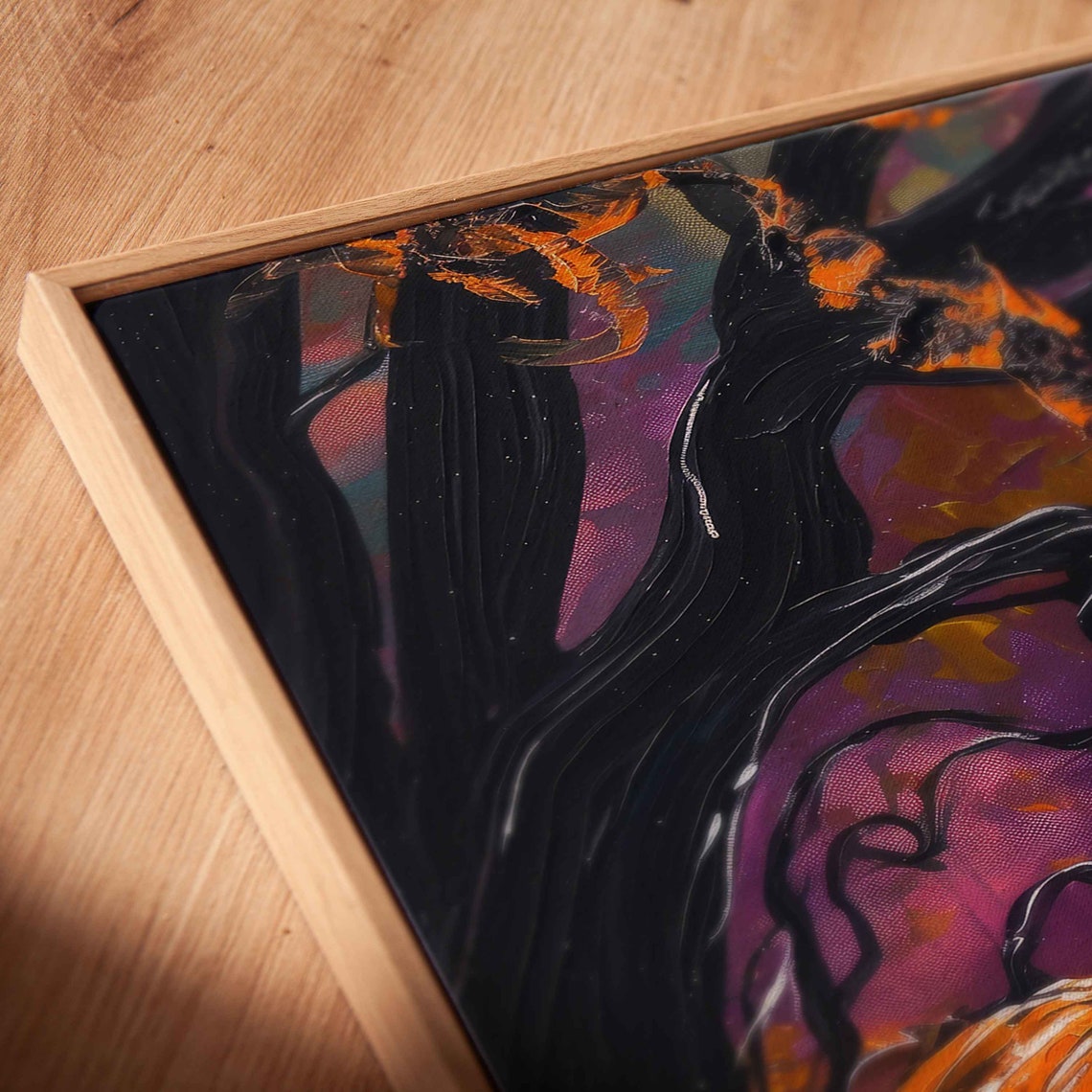Werewolves Full Moon Pumpkin Patch Bats Fiery Night Panoramic Poster - Image 2