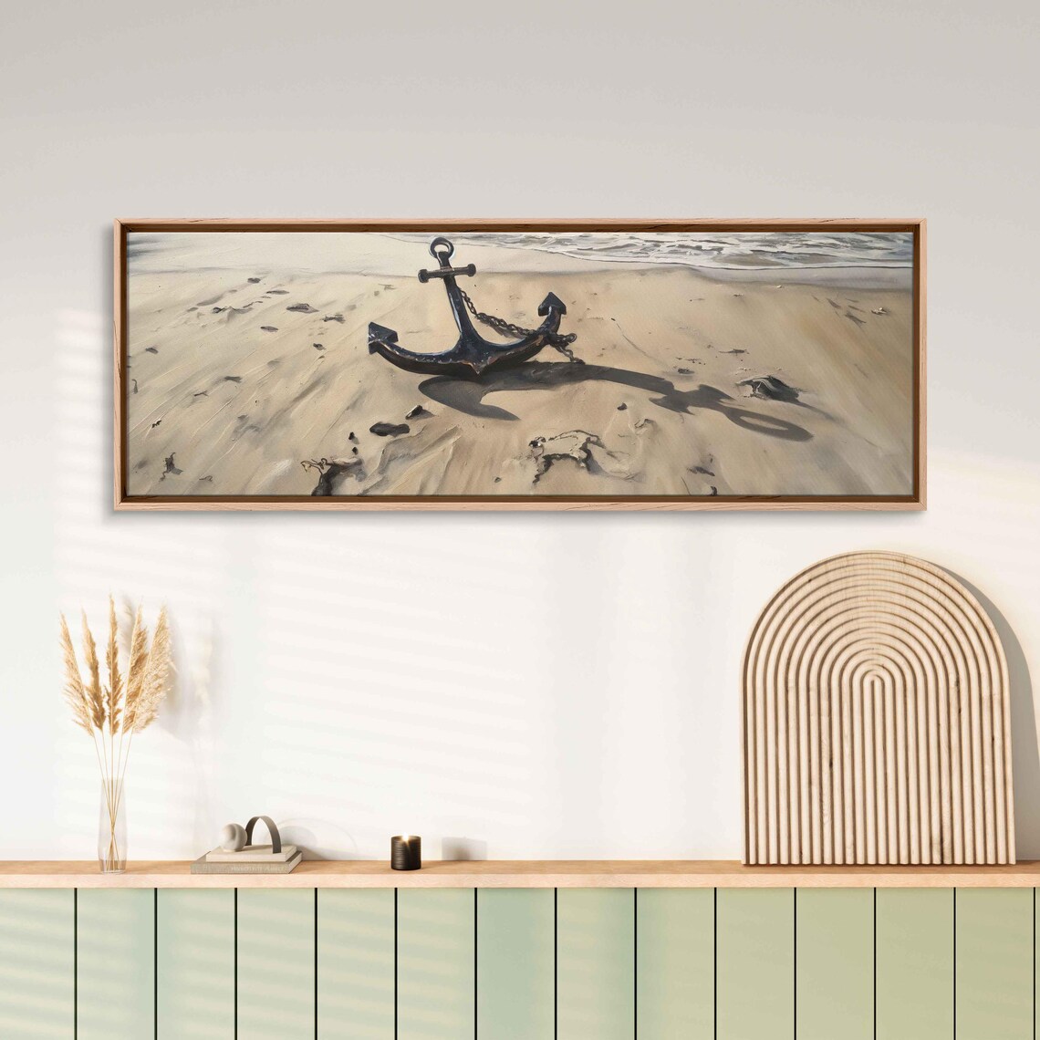 Black Anchor On Sandy Beach Shoreline Nautical Photo Art Poster - Image 3
