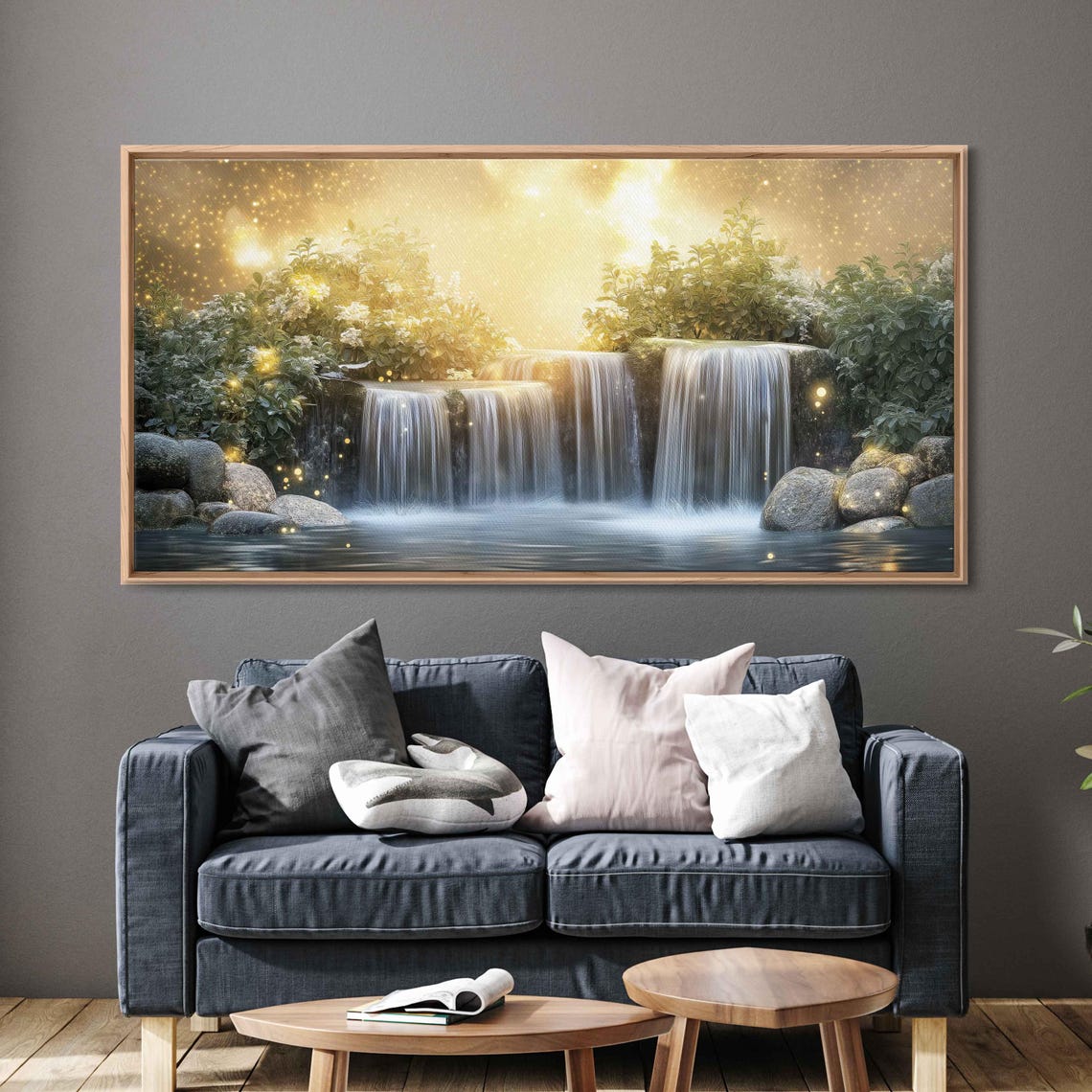 Gentle Waterfalls Wall Art Print Mystical Sunset Magical Landscape Fantasy Decor