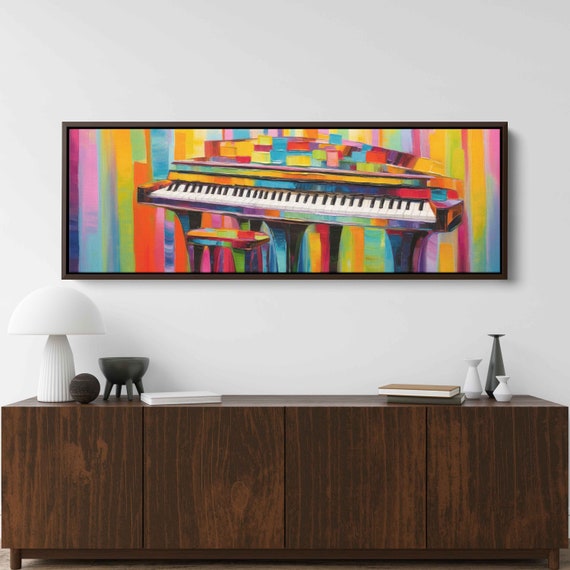 Colorful Rainbow Piano Abstract Painting Framed Print Ready To Hang Gift For Musician Gift For Pianist Music Studio Decor