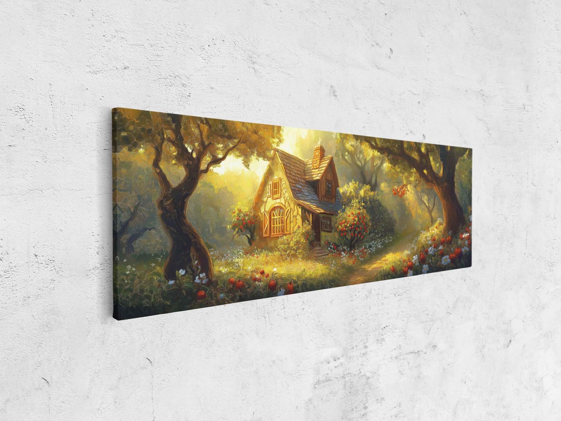 Fairy-Tale Thatched Cottage In A Sunlit Flower Garden Panoramic Poster - Image 4