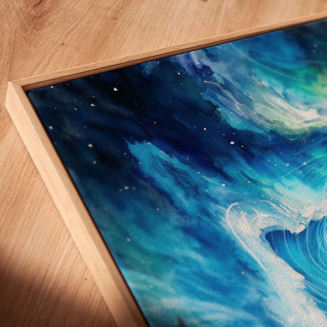 Swirling Aurora Over Snowy Mountains And Still Lake Watercolor Poster - Image 2