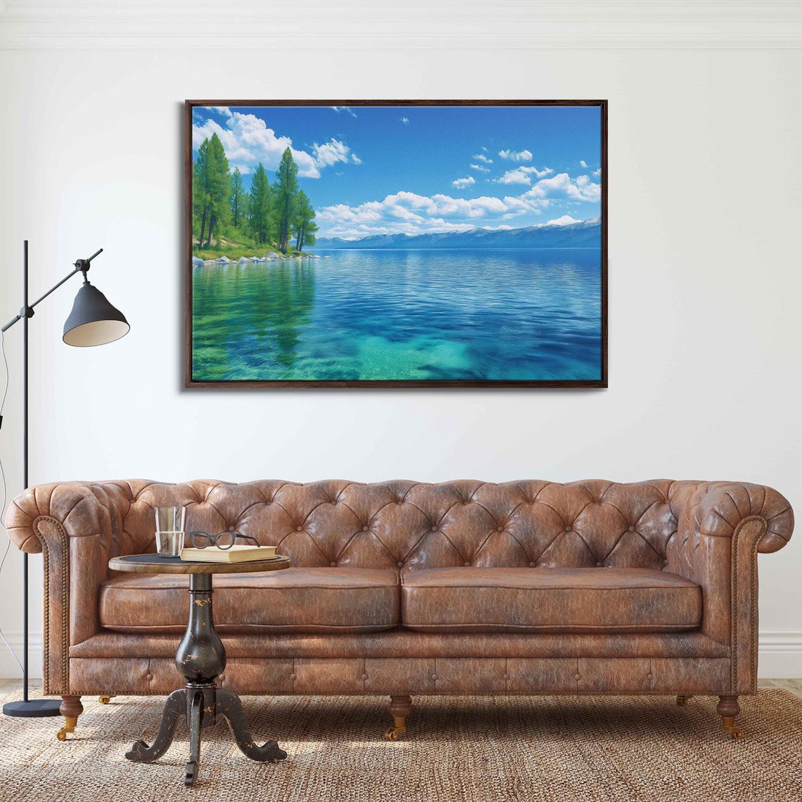 Lake Tahoe Serenity Wall Art Print Clear Blue Sky Vibrant Greens Gentle Ripples