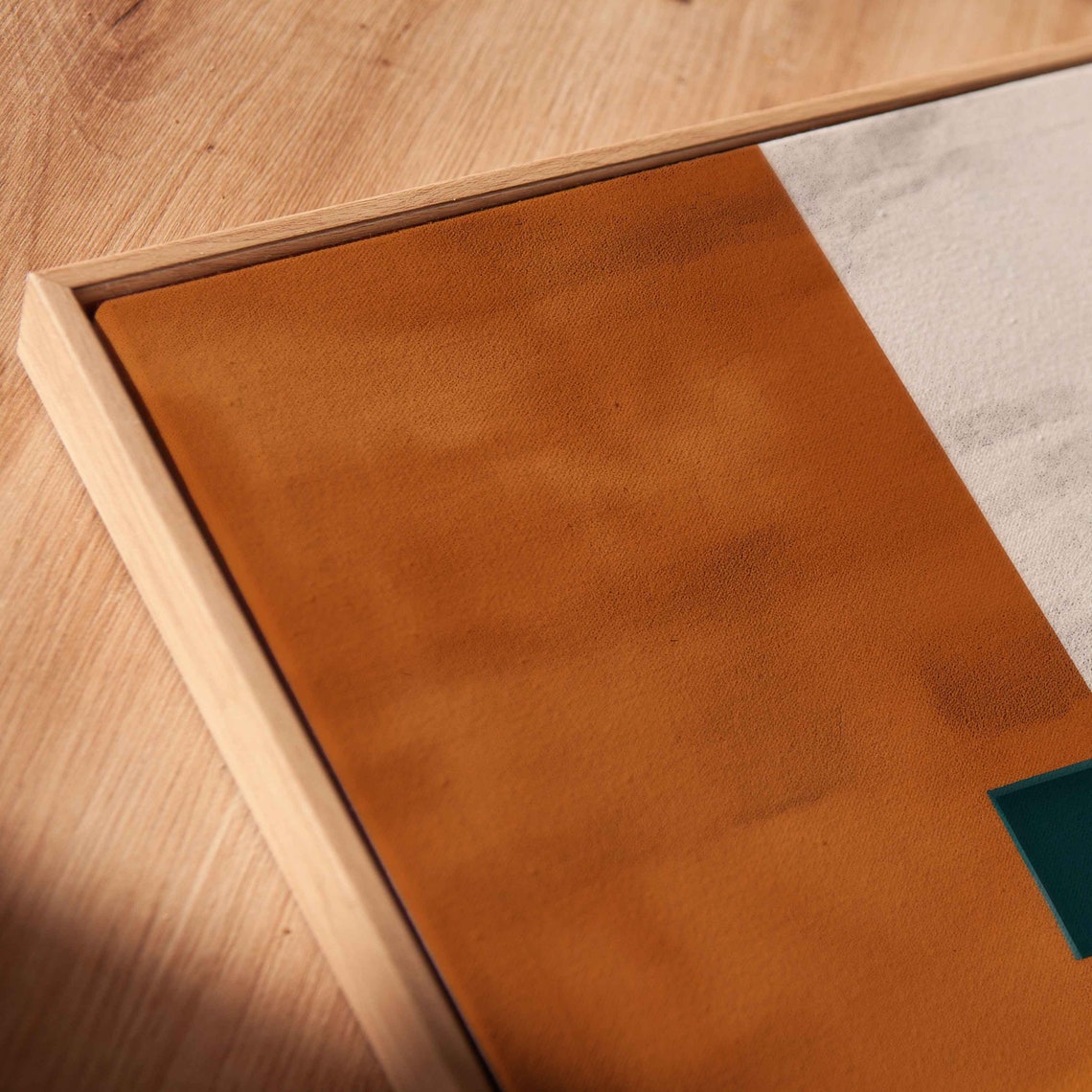 Man Climbing Stairs Orange Teal Minimalist Geometric Art Poster - Image 2