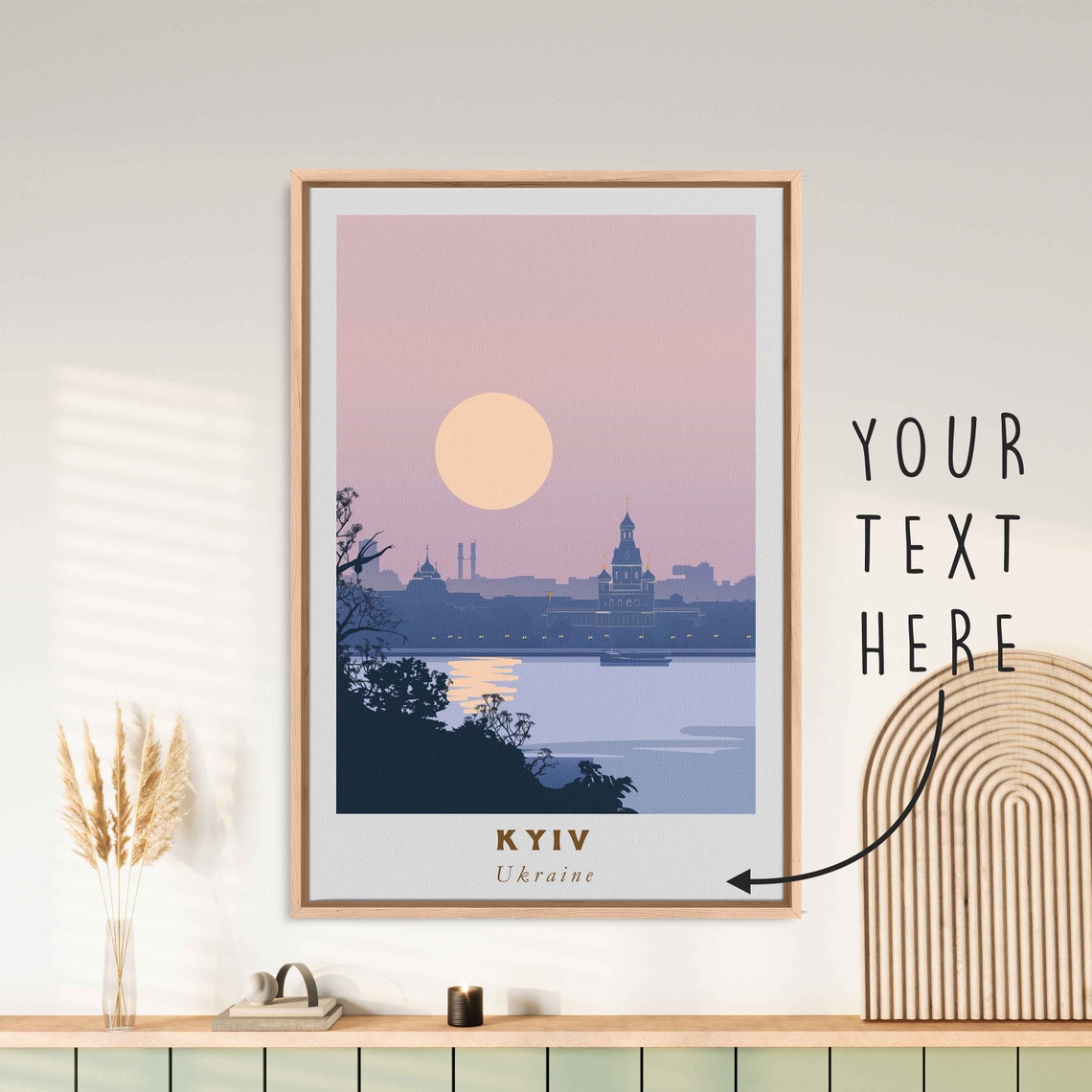 Kyiv Ukraine Dnipro River Skyline Silhouette Sunset Travel Poster