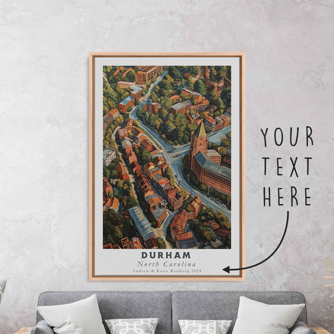 Durham North Carolina Aerial Historic Brick Downtown Green View Poster - Image 3