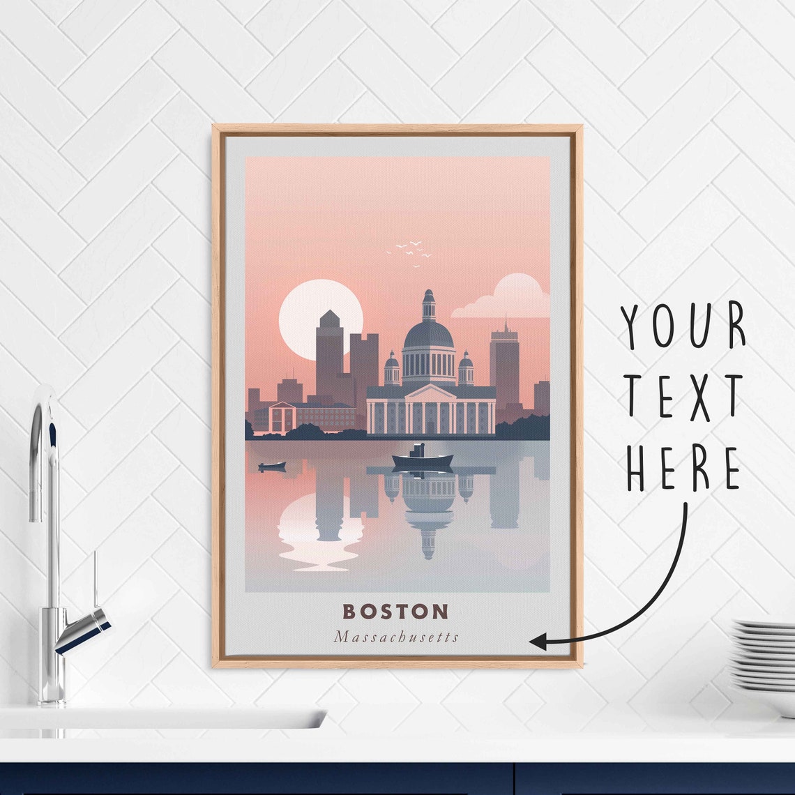 Boston Massachusetts Harbor Sunrise Domed Building Travel Poster