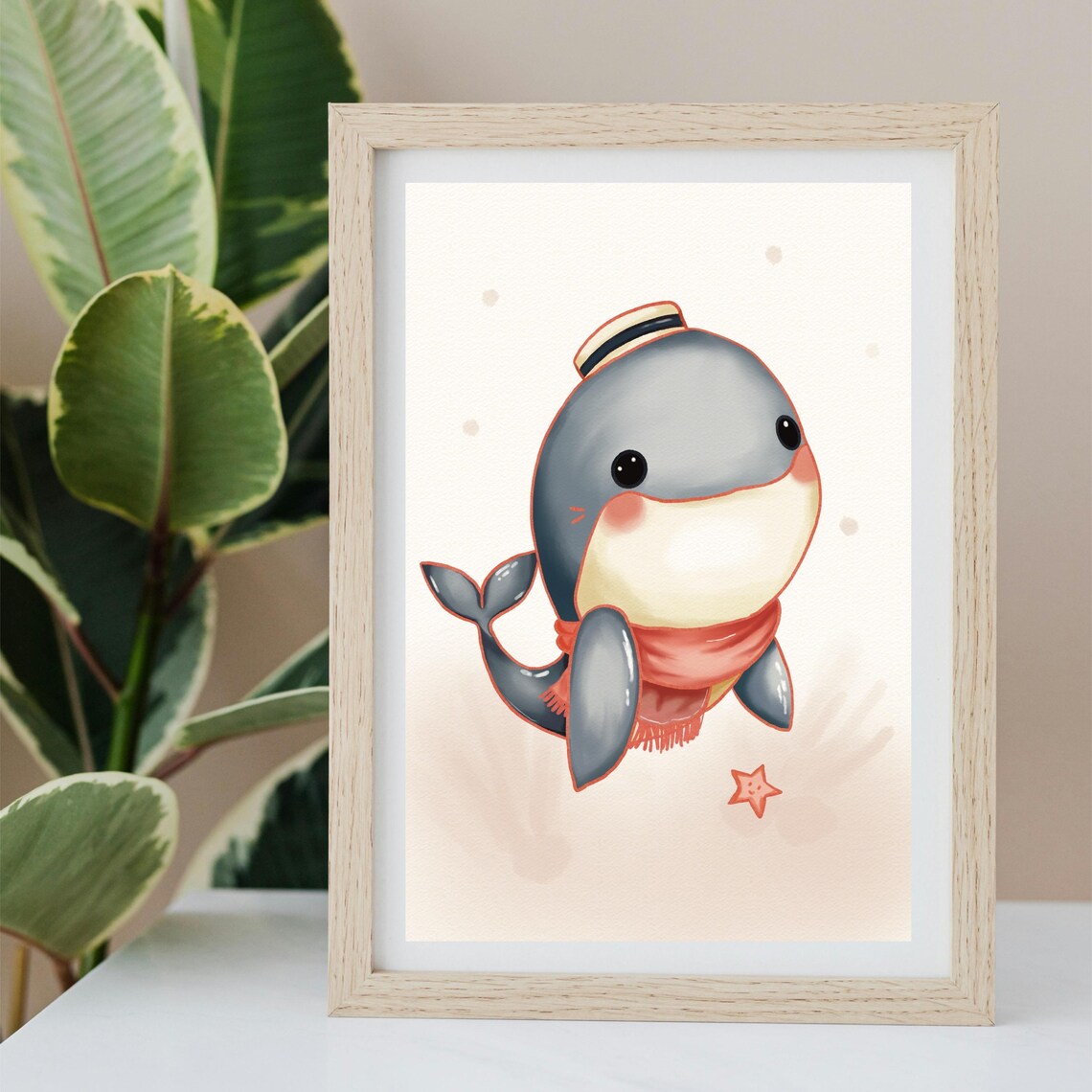 Cute Baby Whale in Sailor Hat and Red Scarf Cartoon Nursery Poster - Image 3