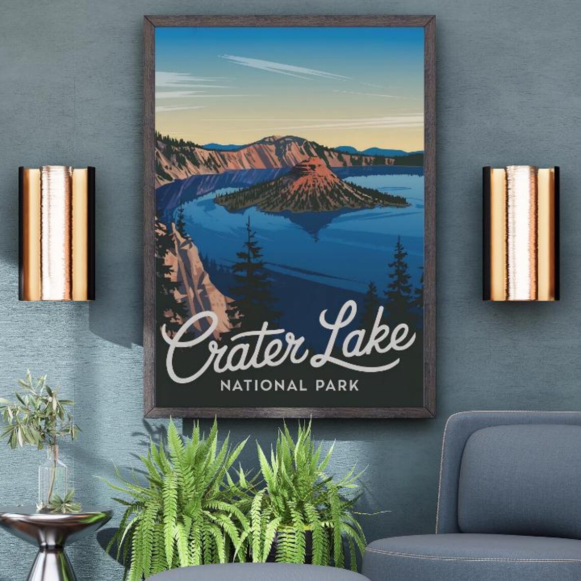 Crater Lake National Park Vintage Travel Poster Wizard Island Retro Art