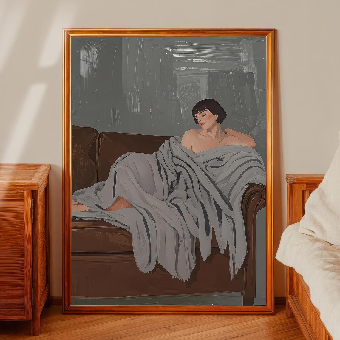Minimalist Reclining Woman On Couch Portrait - Image 2