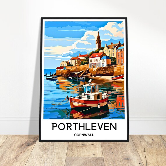 Porthleven Travel Print Poster English Art England Lover Gift Wall Hanging Home Office Desk Decor Cornwall Illustration