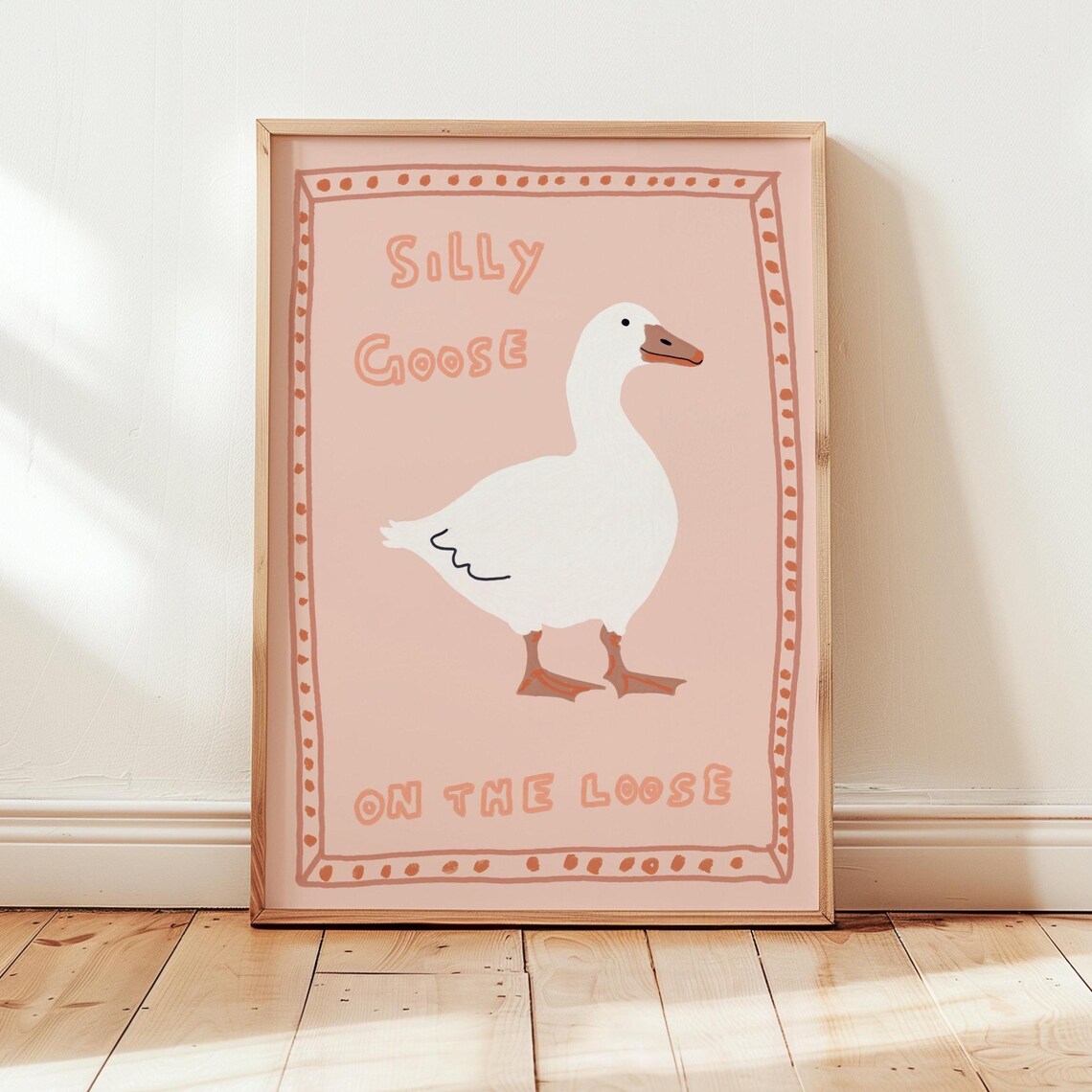 Silly Goose On The Loose Pink Nursery Goose Illustration Poster