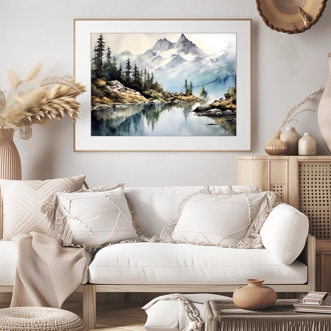 Mountain Lake Watercolor Minimalist Art Print - Image 3