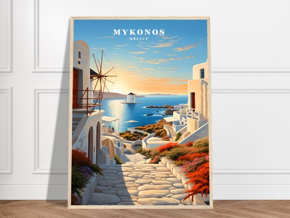 Mykonos Travel Print Greece Collection Greek Island City Art Water Framed Wall