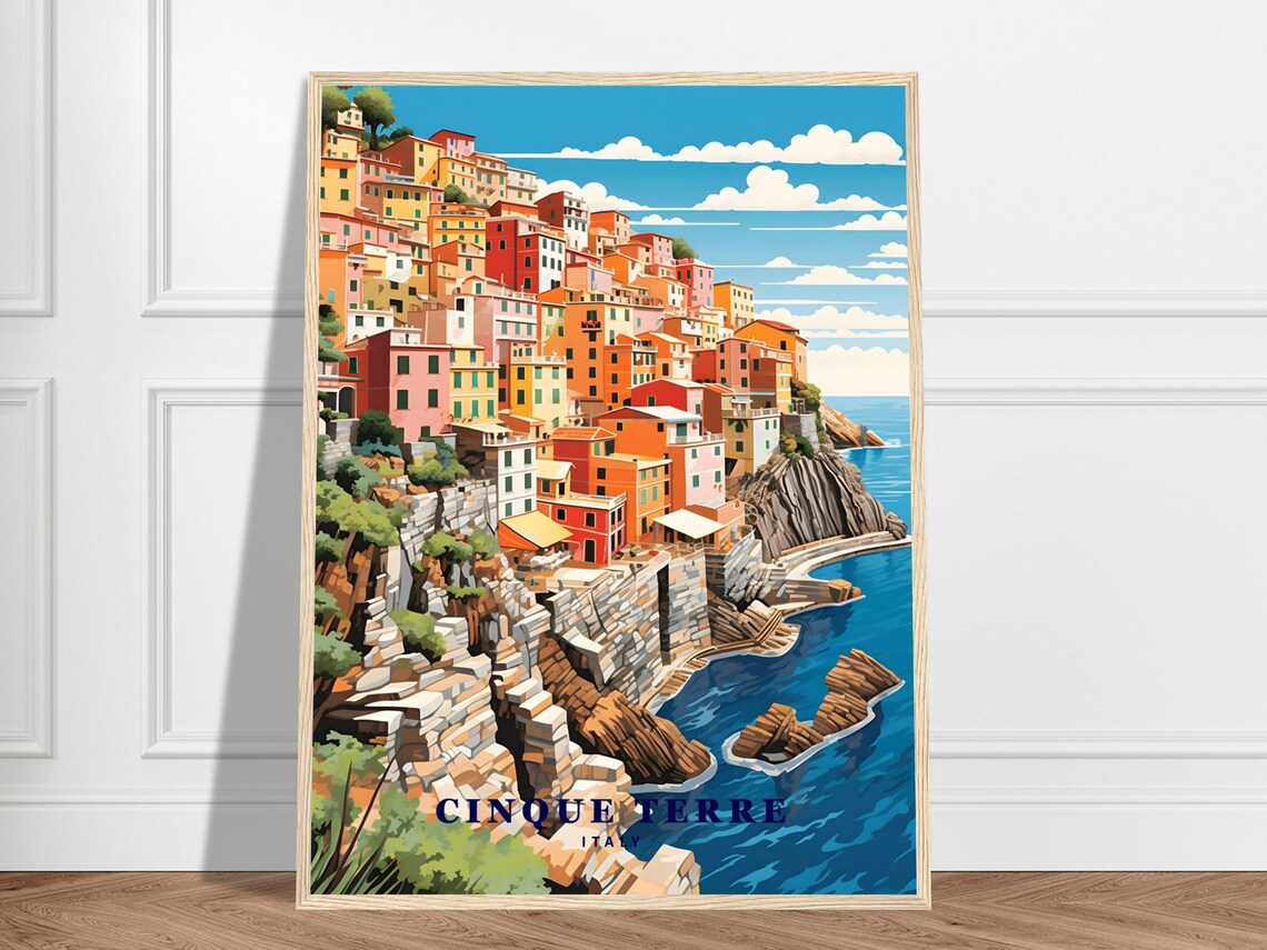 Cinque Terre Italy Colorful Coastal Cliffside Village Travel Poster