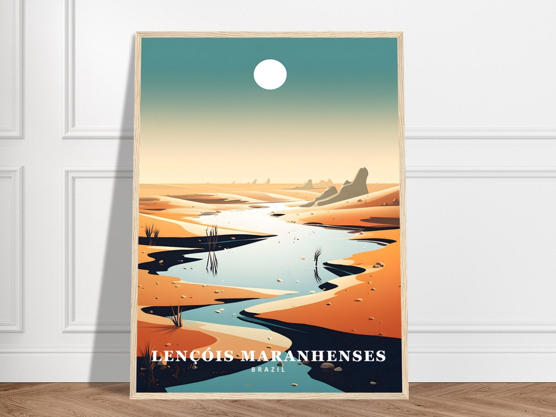 Lencois Maranhenses Brazil Desert Dune Lagoons Vintage Travel Poster