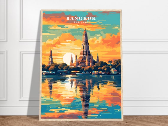 Bangkok Wat Arun Travel Print Thailand Collection Colourful City Art Sunset Framed Poster