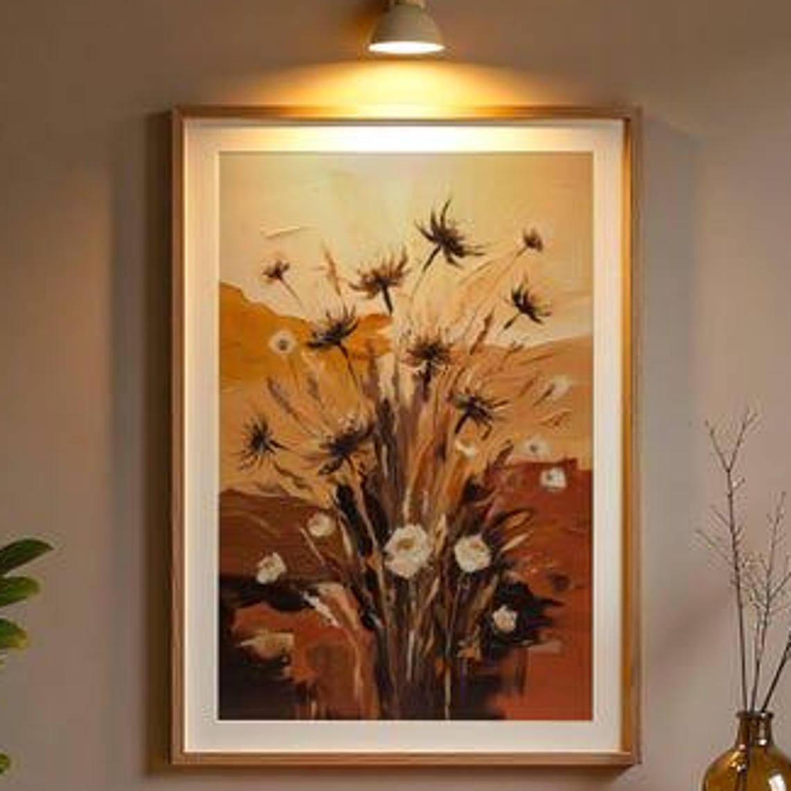 Earth Tones Abstract Wildflowers Warm Brown Moody Acrylic Poster