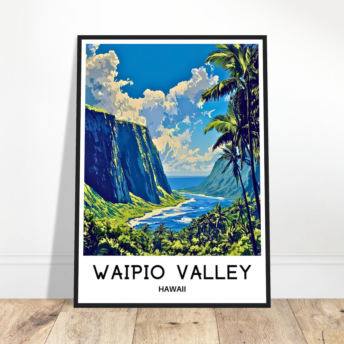 Waipio Valley Hawaii Palm Cliffs Ocean Island Travel Art Poster