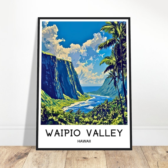 Waipio Valley Hawaii Palm Cliffs Ocean Island Travel Art Poster
