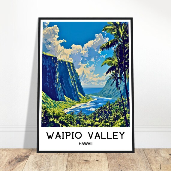Waipio Valley Travel Print Poster Art Hawaii Lover Gift Wall Hanging Illustration