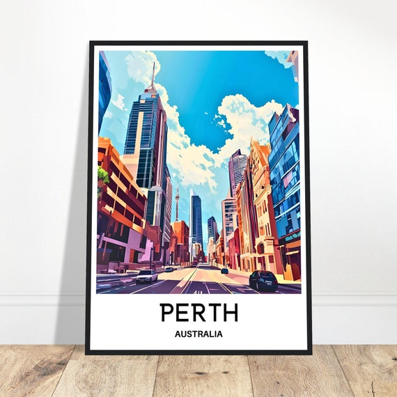 Perth Travel Print Poster Australian Art Australia Lover Gift Wall Hanging Home Office Desk Decor City Illustration