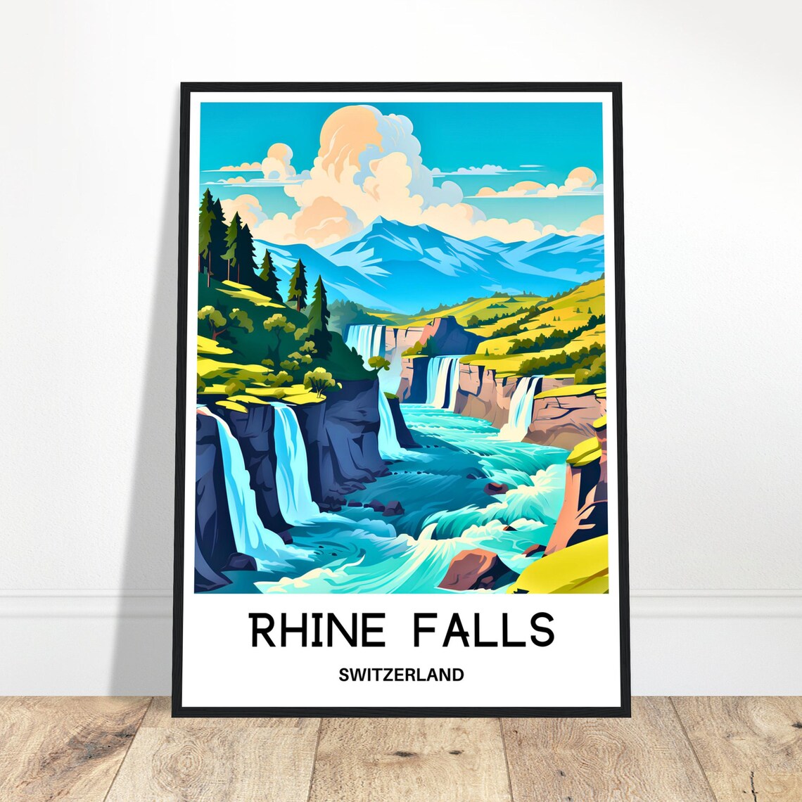 Rhine Falls Switzerland Mountain Waterfalls Scenic Travel Poster