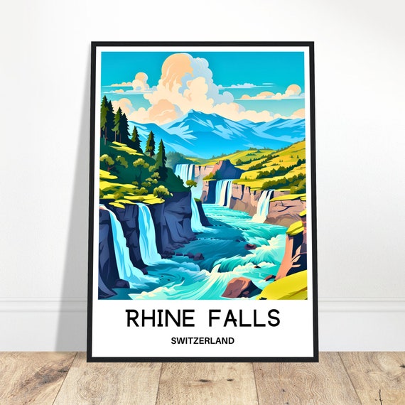 Rhine Falls Travel Print Poster Swiss Art Switzerland Lover Gift Wall Hanging Home Office Decor Illustration
