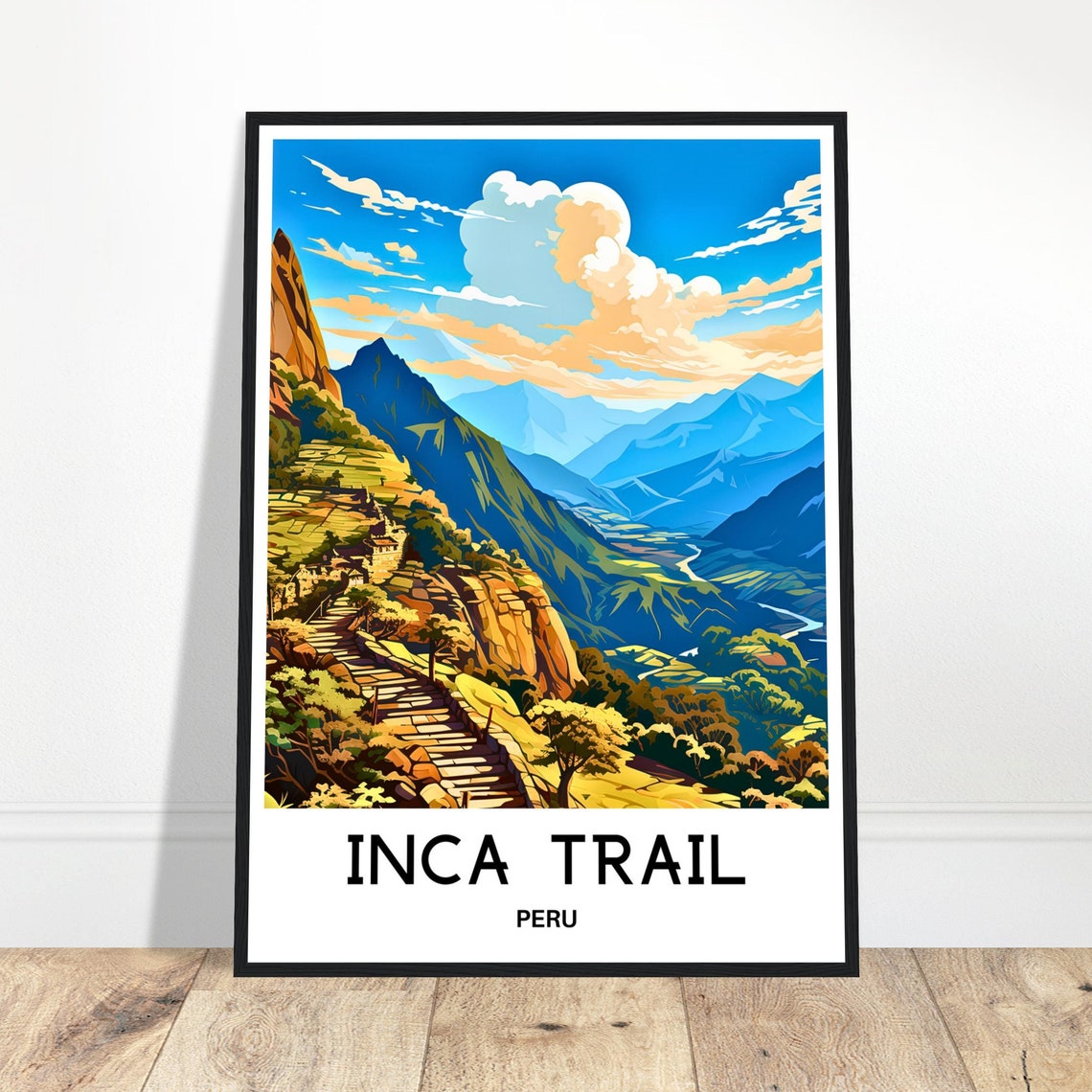 Inca Trail Peru Andes Mountains Ancient Stone Steps Travel Poster