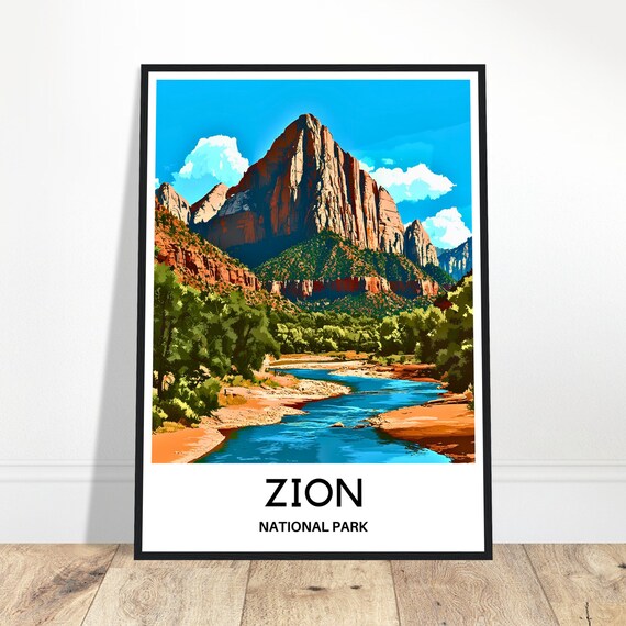 Zion National Park Red Rock Canyon River Desert Travel Poster