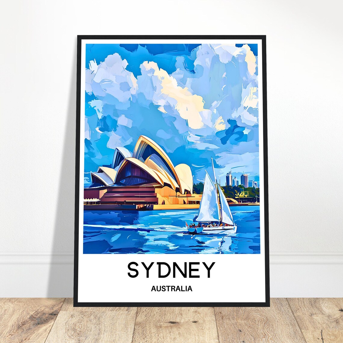 Sydney Opera House Sailboat Painted Sky Harbor Scene Art Poster