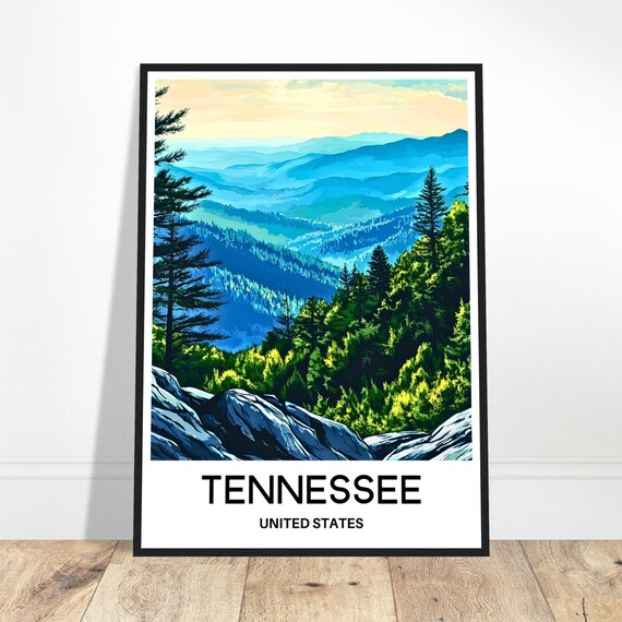 Tennessee Travel Print Poster Art America Lover Gift Wall Hanging Illustration Home Office Decor