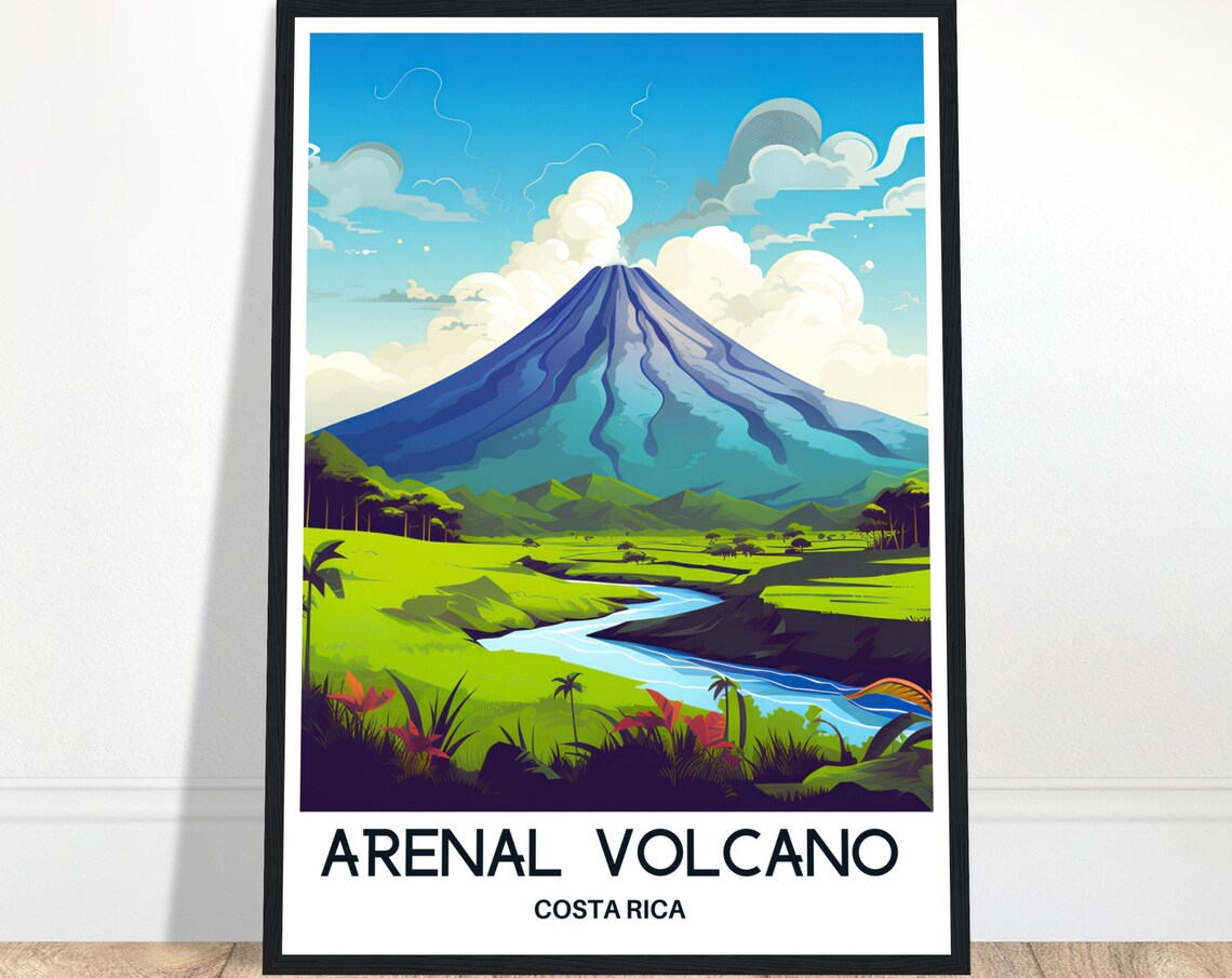 Arenal Volcano Costa Rica Tropical River Jungle Scene Travel Poster