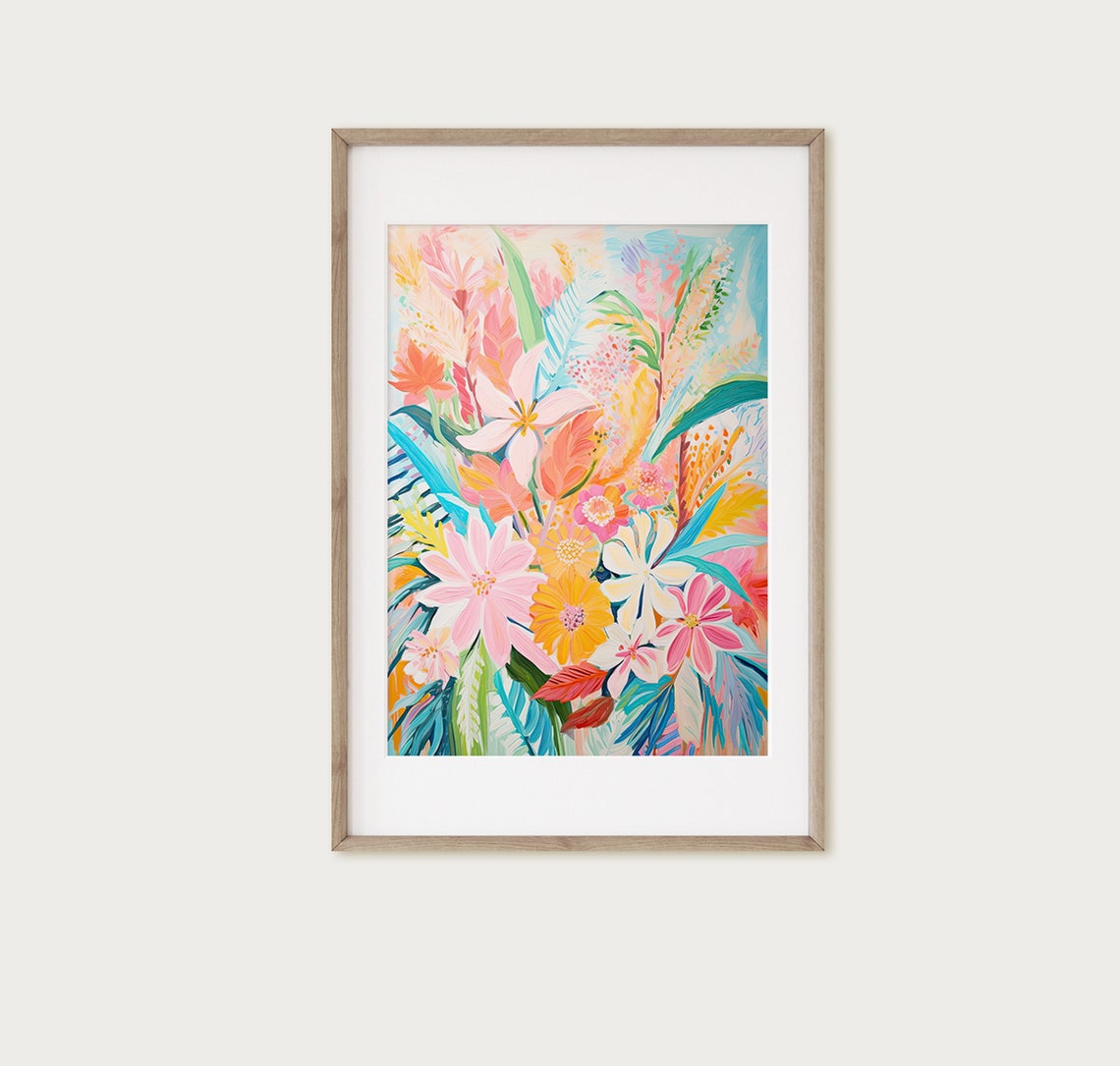 Tropical Floral Explosion Colorful Garden Flower Painting Poster