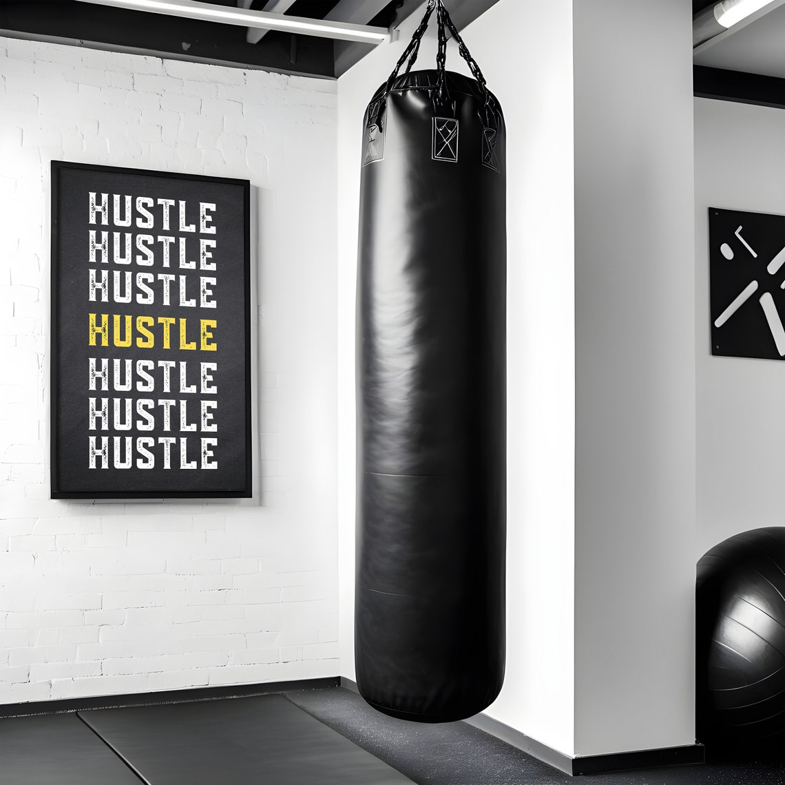 Hustle Repeated Stacked Text Gold Highlight Distressed Black Poster - Image 2