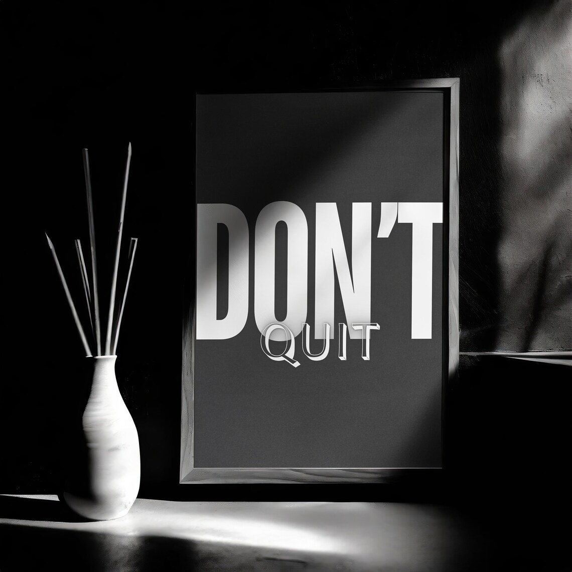 Don't Quit Bold White Lettering Minimalist Black Gym Wall Art - Image 3