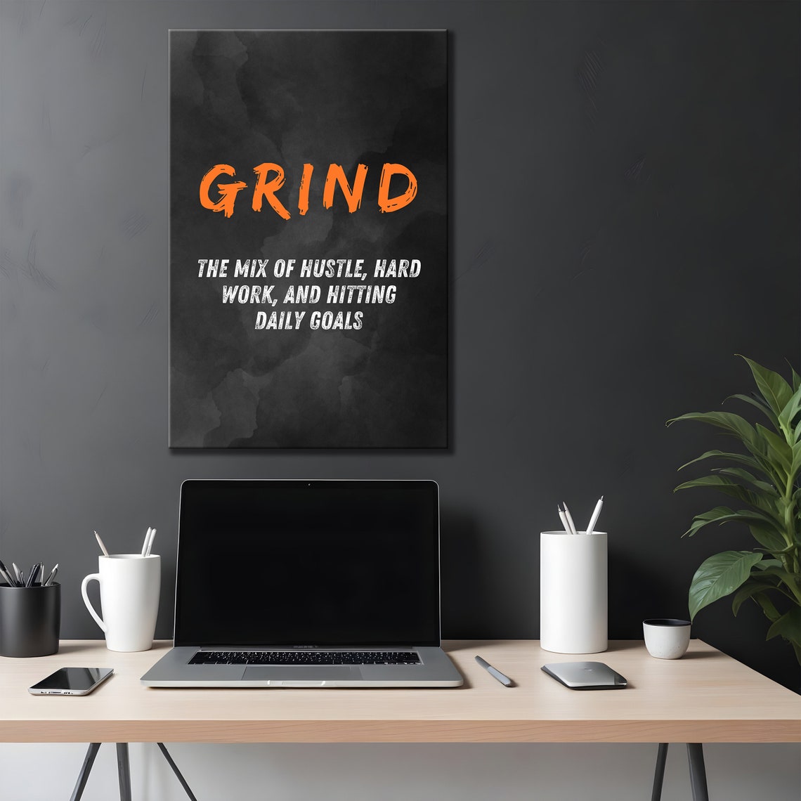 Grind Orange Brush Hustle Hard Work Gym Motivational Quote Poster - Image 4