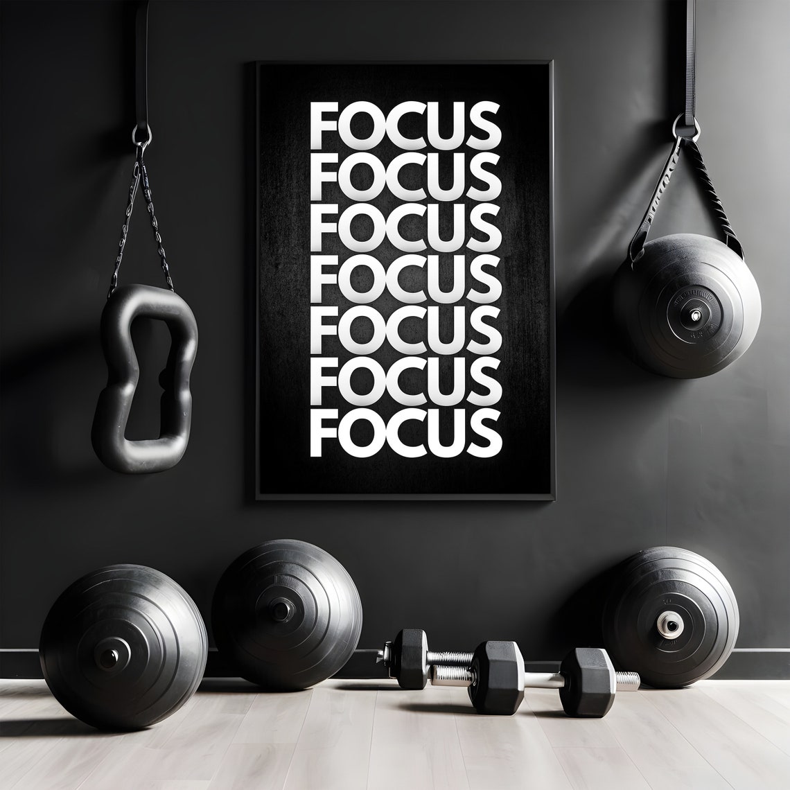 Focus Repeated Stacked White Text Bold Black Minimalist Poster - Image 2