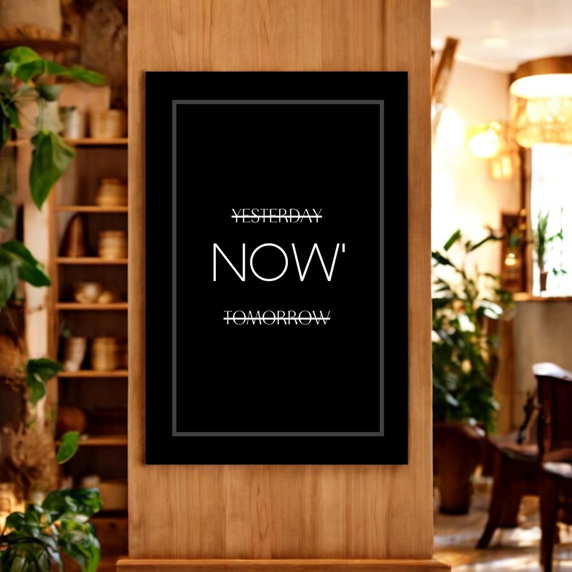 The Time Is Now Quote Struck Through Minimalist Black Poster - Image 4